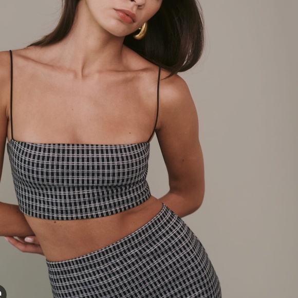 NEW Reformation Callista Knit Two Piece - Gray Check Stretch Fabric Knit - Picture 2 of 5